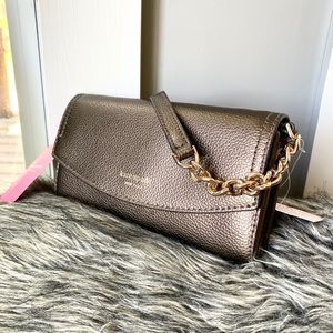 NWT Kate Spade metallic leather crossbody clutch